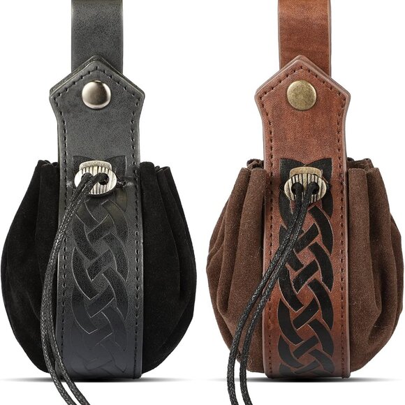 Other - 2 Pcs Medieval Faux Leather Pouch Portable Drawstring Purse Medieval Belt Pouch